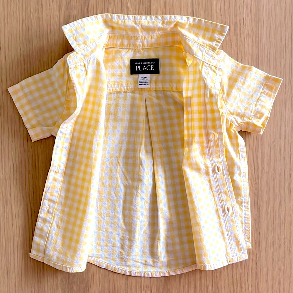 The Children's Place, baby Yellow cotton plaid button down Shirt, 6-9 months